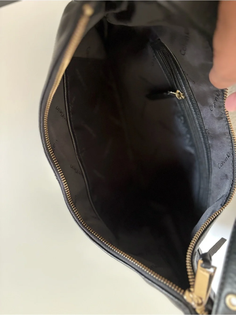 Calvin Klein Black Leather Hobo with Gold Accents